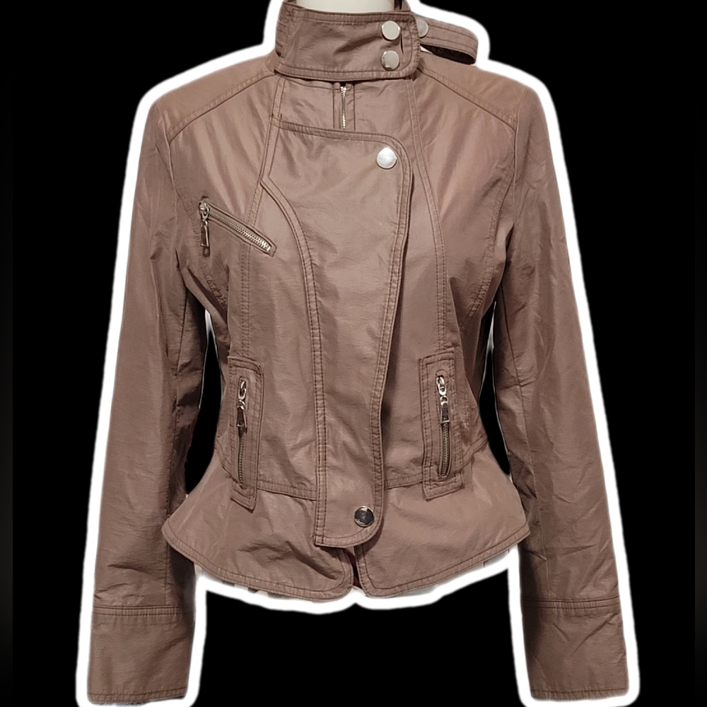 brown tan y2k FAUX leather biker jacket ⋆˚꩜｡